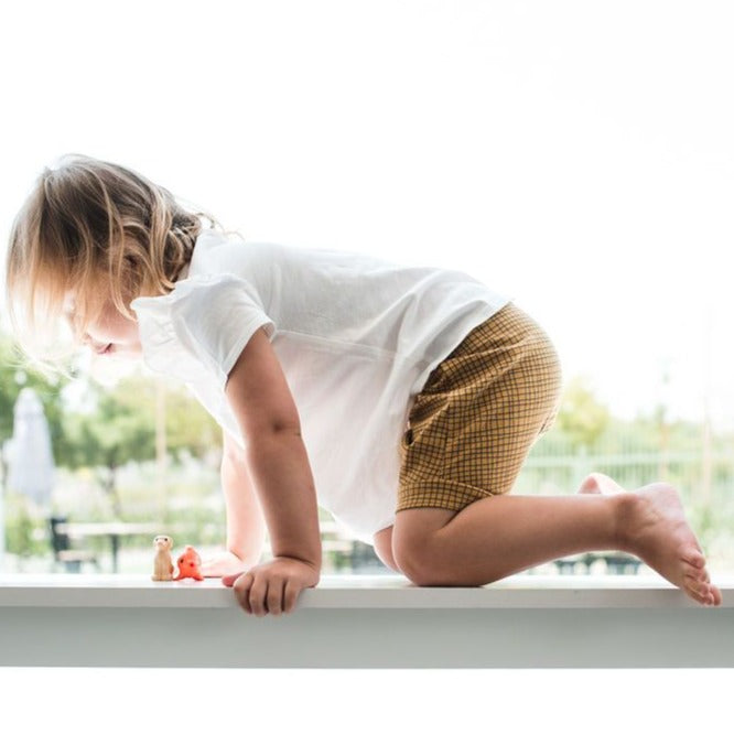 Ochre Grid Drawstring Shorts