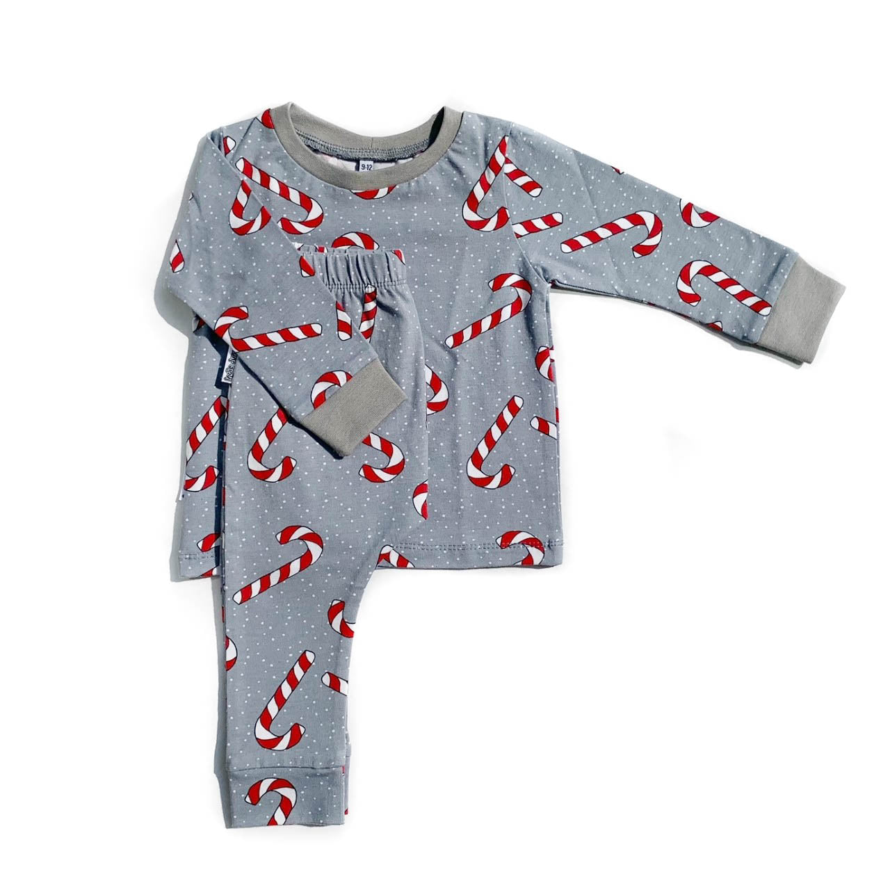 Grey Candy Cane Long Sleeve PJs - Size 6-9m & 9-12m